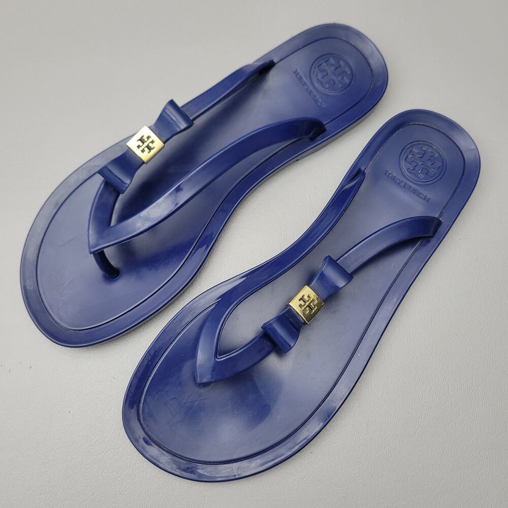 Tory Burch Michaela Jelly Bow Thong Flip Flop Sandals Sz 7.5 Royal Blue